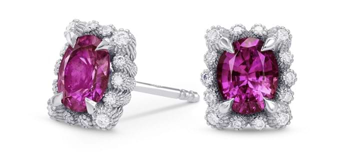 Pink Sapphire & Diamond Halo Earrings (1.56Ct TW)