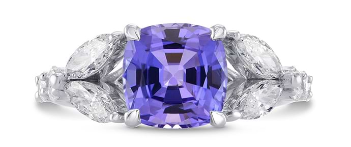 Tanzanite Cushion & Marquise Diamond Ring (3.37Ct TW)