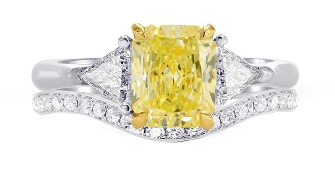 Fancy Yellow Radiant & Triangle Diamond Engagement Wedding Ring Set (1.80Ct TW)