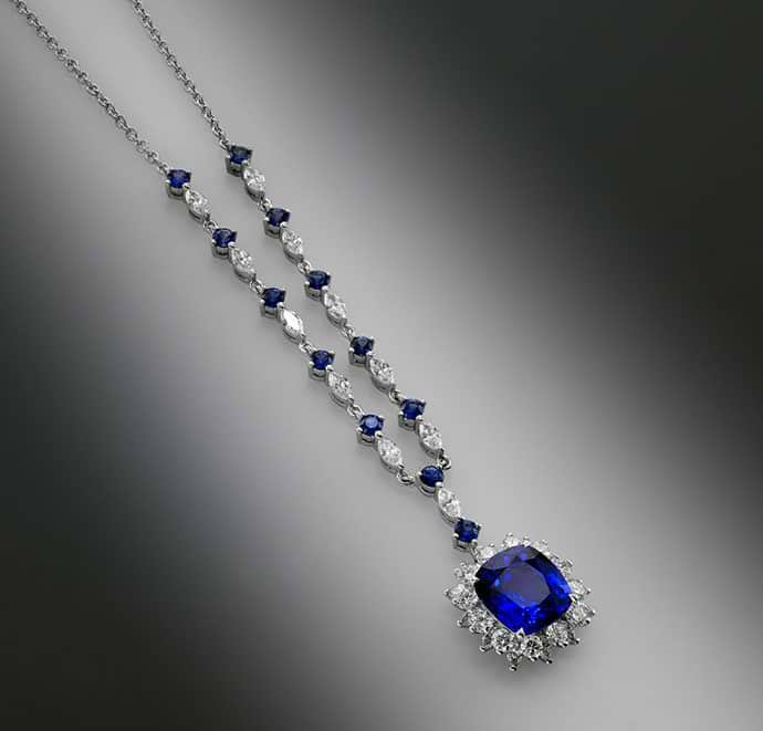 Vivid Blue Cushion Sapphire & Diamond Necklace (6.29Ct TW)