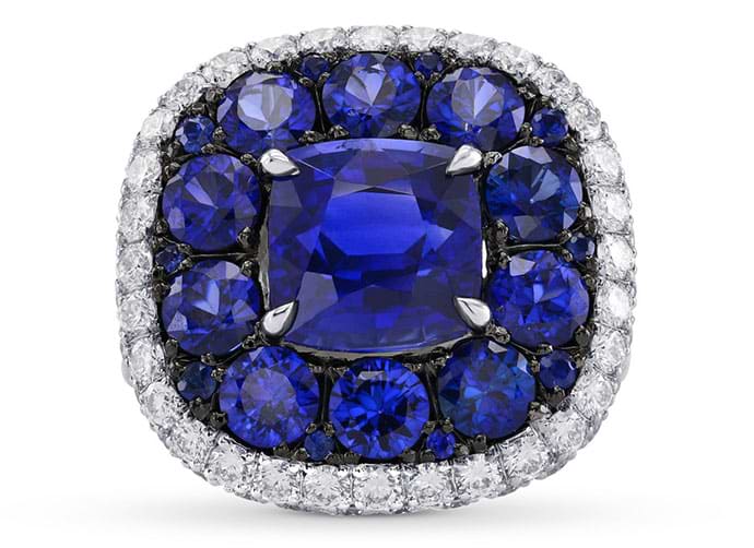 Royal Blue Sapphire and White diamonds Extraordinary Double Halo Ring (8.56Ct TW)