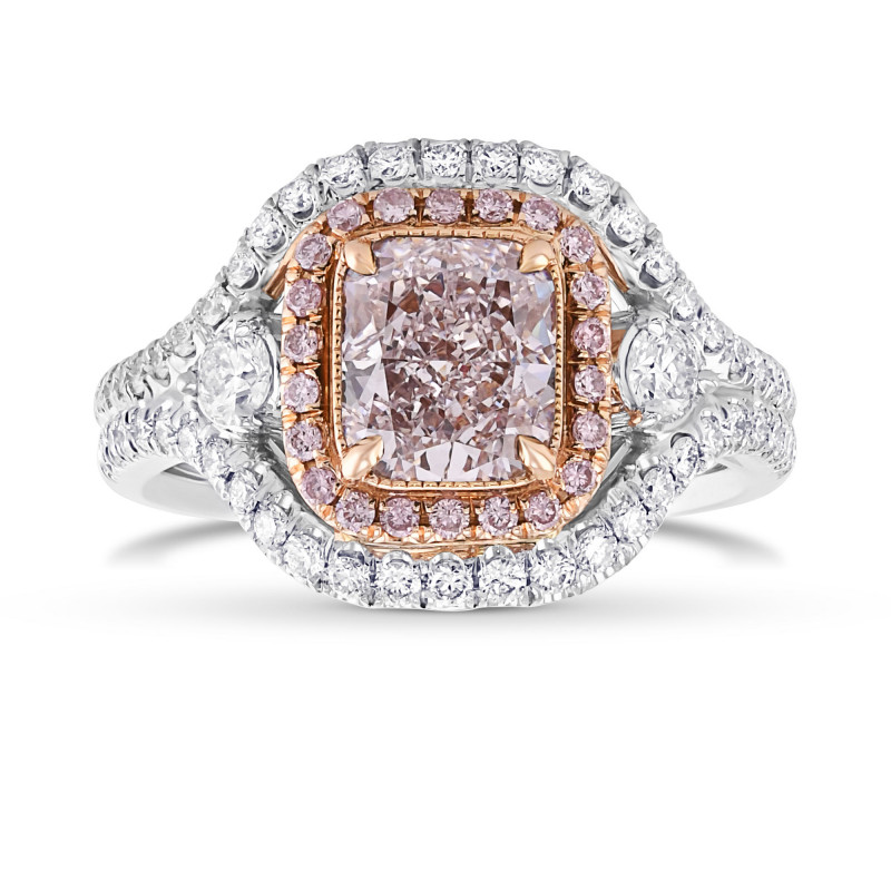 LEIBISH Extraordinary Fancy Light Purplish Pink Cushion Double Halo Diamond Ring