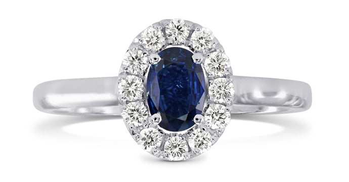 Oval Sapphire & Diamond Halo Ring, SKU 3041R (0.85Ct TW)