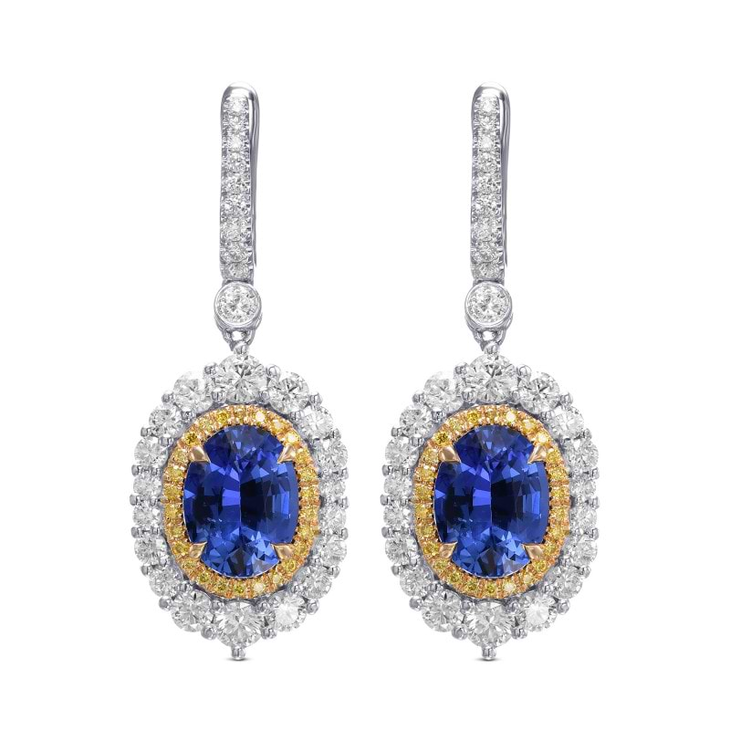 LEIBISH Oval Sapphire and Diamond Double Halo Earrings