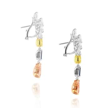 Brownish Pink Pear Diamond Sapphire and Fancy Yellow Diamond Drop Earrings, SKU 34831 (7.37Ct TW)