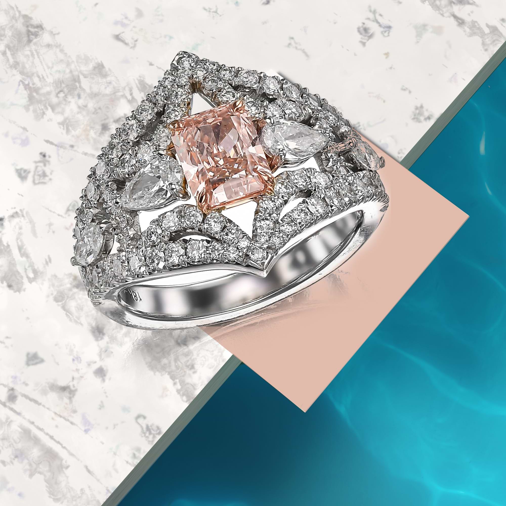 Extraordinary Fancy Light Pink Brown Radiant Diamond Side Stone Ring