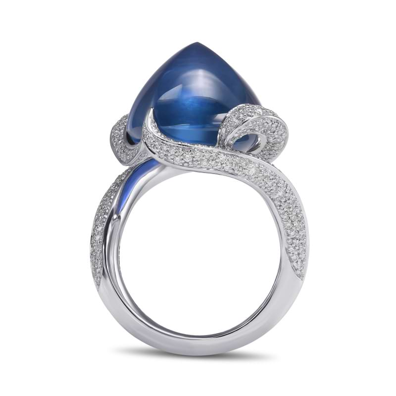 LEIBISH Royal Blue Cabochon Burma Sapphire and Diamond Couture Ring