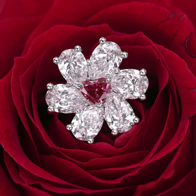 LEIBISH Extraordinary Fancy Purplish Red Heart and Pear Diamond Ring