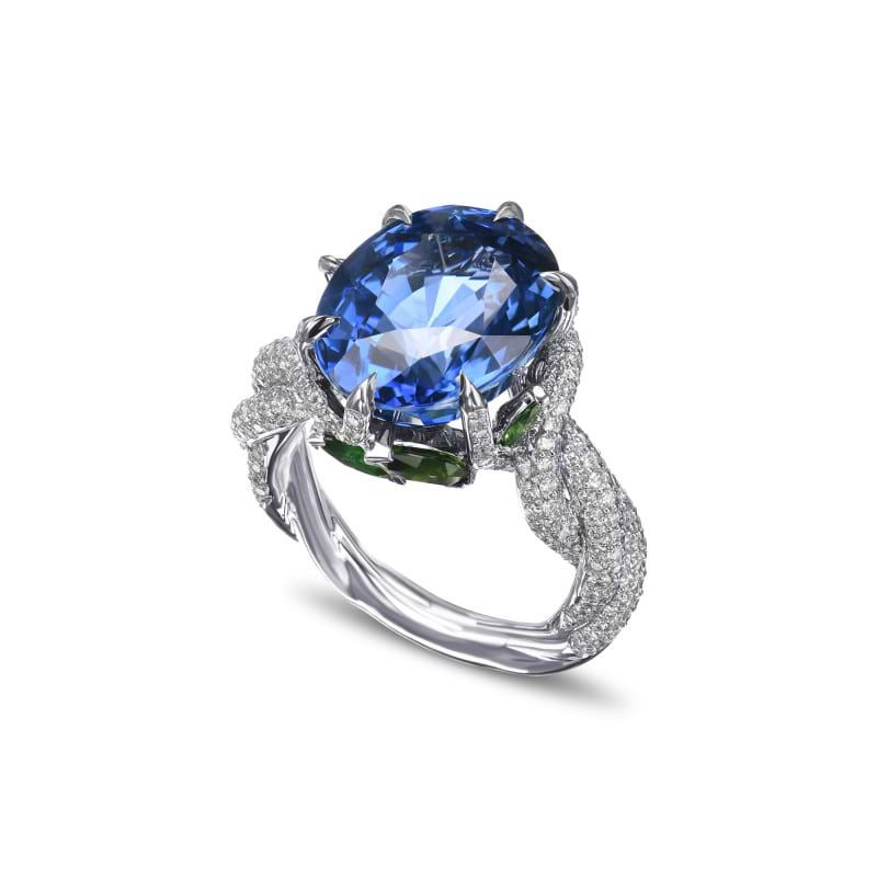 LEIBISH Extraordinary No Heat Oval Sapphire and Diamond Side Stone Ring