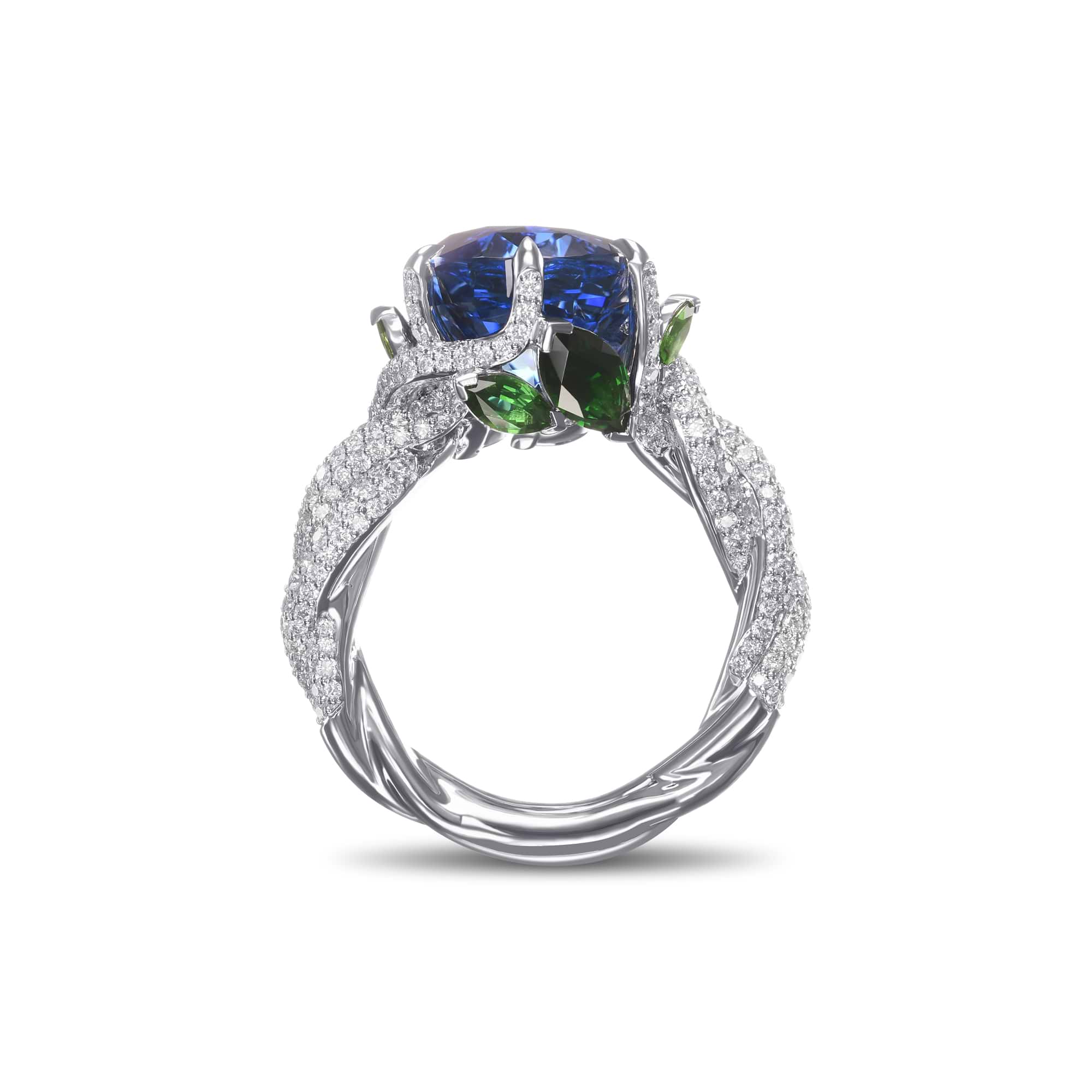 LEIBISH Extraordinary No Heat Oval Sapphire and Diamond Side Stone Ring