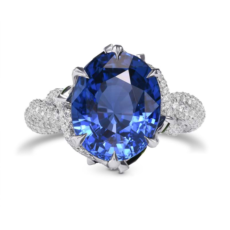 LEIBISH Extraordinary No Heat Oval Sapphire and Diamond Side Stone Ring