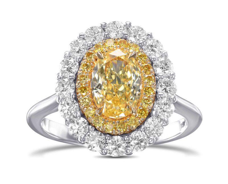 LEIBISH Fancy Intense Yellow Oval Double Halo Diamond Ring