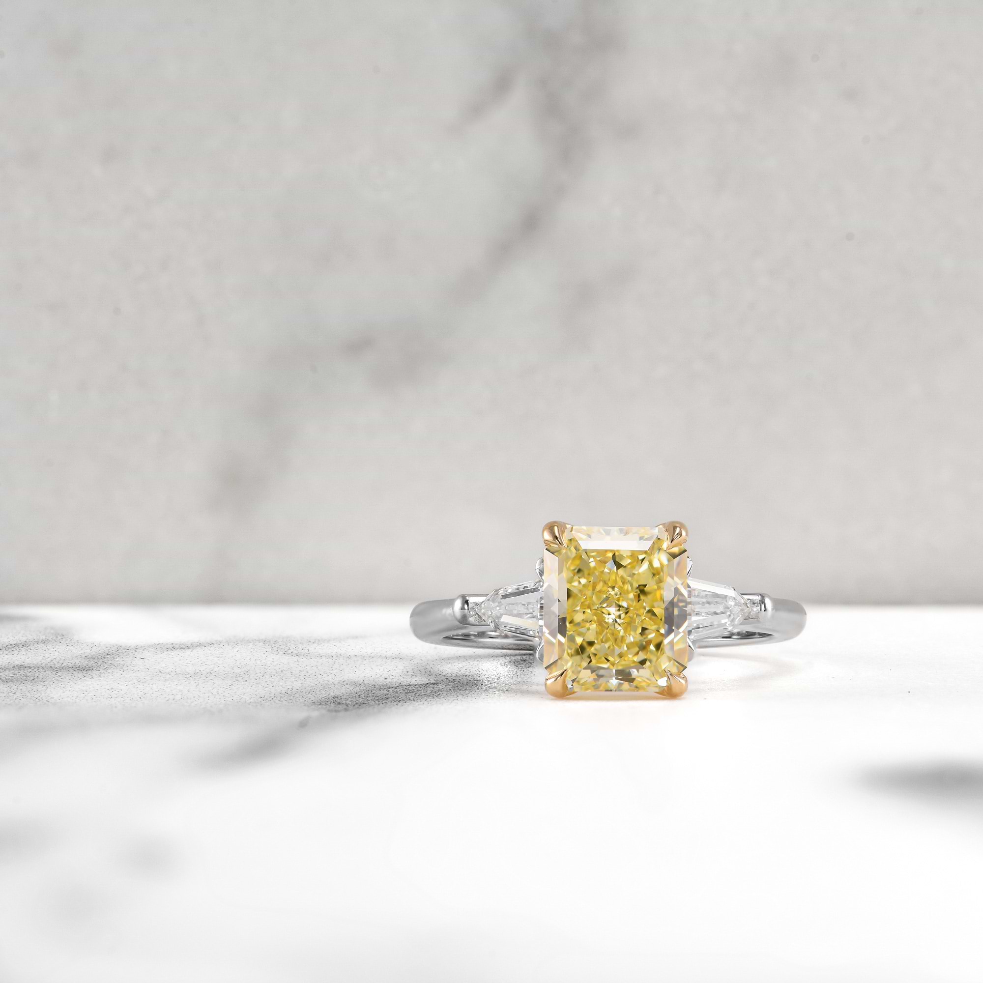 LEIBISH Fancy Yellow Radiant Three-stone Diamond Ring