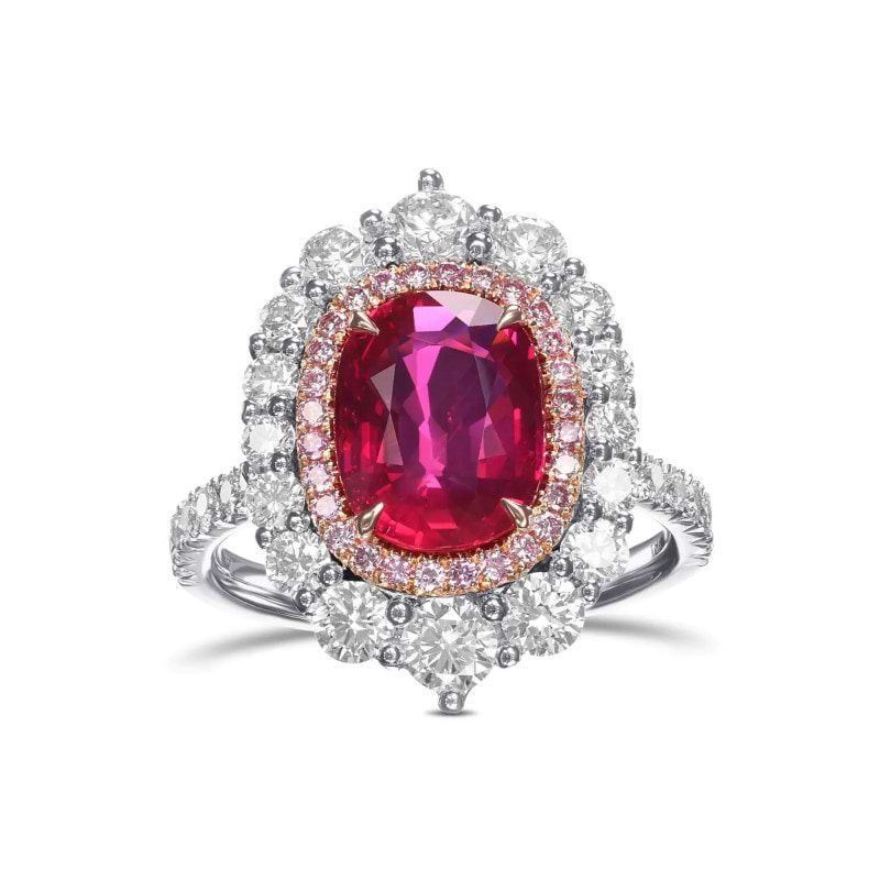 LEIBISH Cushion Mozambique Ruby and Diamond Double Halo Ring
