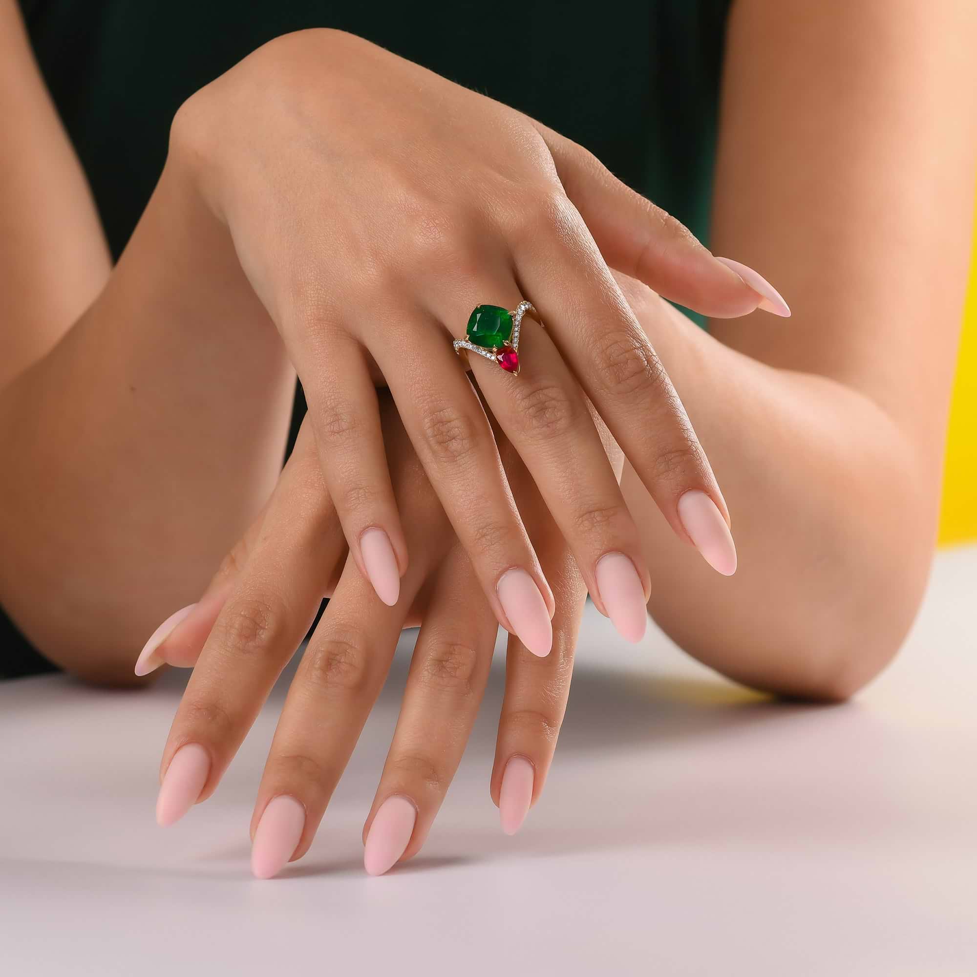 LEIBISH Emerald and Ruby 2 Stone Ring