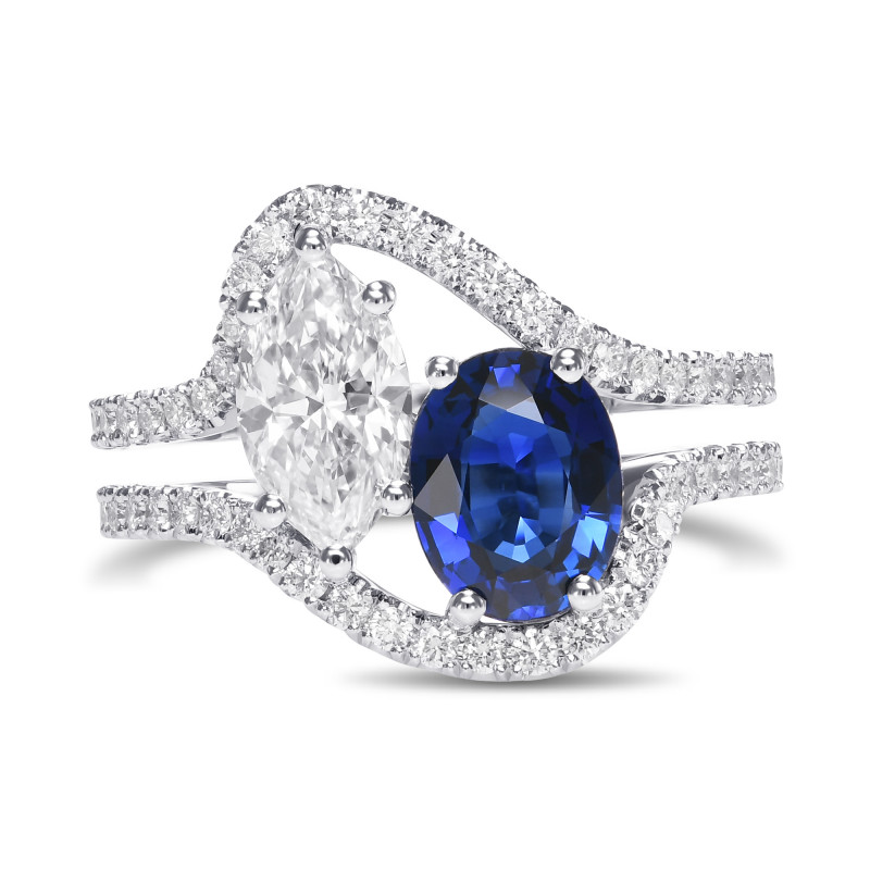 LEIBISH Oval Sapphire & Marquise Diamond Two Stone Ring