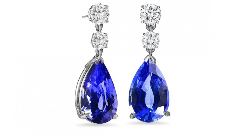 Pear Sapphire & Diamond Drop Earrings, SKU 6382R (3.52Ct TW)