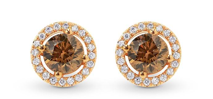 Fancy Brown Round Diamond Halo Earrings (1.48Ct TW)