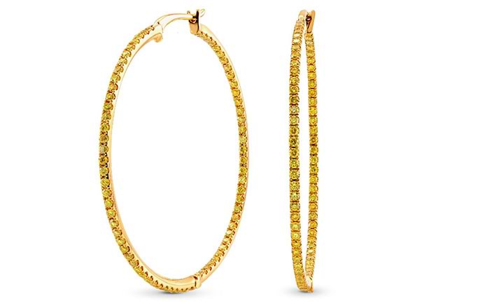 Fancy Vivid Yellow Diamond Pave Hoop Earrings weight 1.24ct set in 18K Gold (1.24Ct TW)
