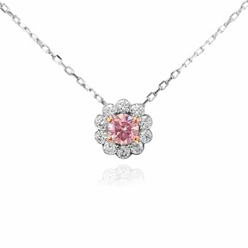 Fancy Pink Round Diamond and Pave Flower Pendant