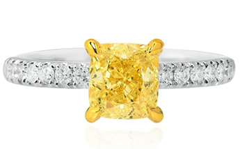 Fancy Intense Yellow Cushion Diamond Ring, SKU 92042 (1.77Ct TW)