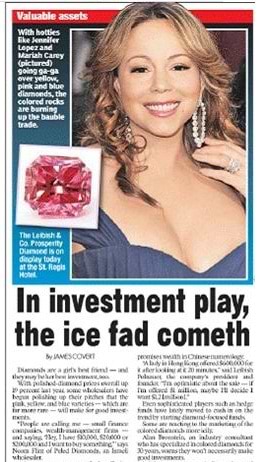 Mariah Carey in the NY Post with the Prosperity Pink Diamond