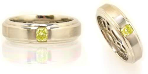 LEIBISH 0.26 Carat, Fancy Intense Greenish Yellow Radiant Gents Band Ring, Radiant