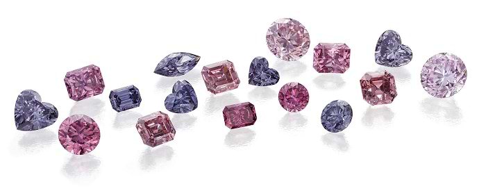 A LEIBISH selection of Argyle sourced diamonds in varying shaped of pink and purple