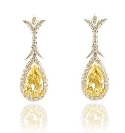 Matching Fancy Yellow, Pear-shaped, Diamond Earrings