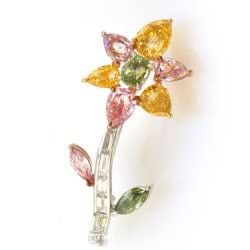Multicolor Diamond Flower Brooch