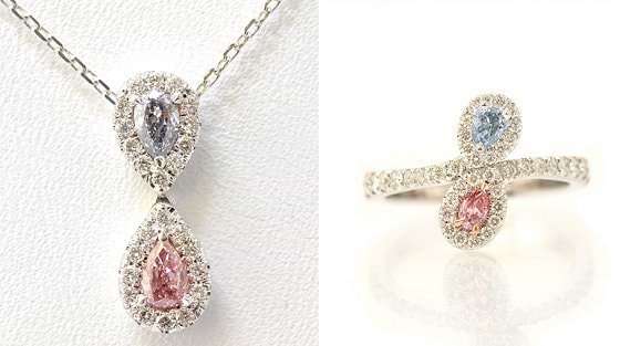 Schmuck mit pinkfarbenen und blauen Fancy-Diamanten