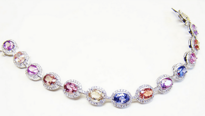 Multicolor Sapphire bracelet with diamond halos