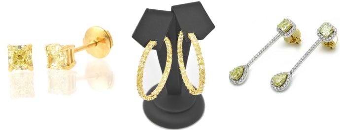 Various styles of Fancy Colored Diamond Earrings