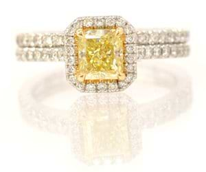 Wedding Set - Fancy Intense Yellow Halo Ring with Matching Wedding Band