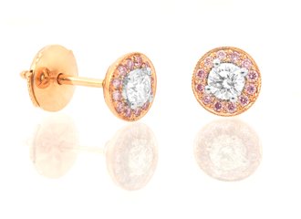 White and Pink Round Diamond Earrings