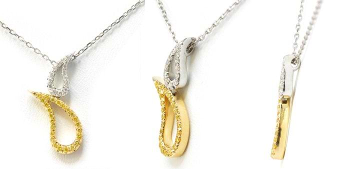 Yellow and White Diamond Pave Tear Pendant