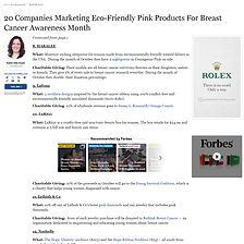 Forbes | 20 Companies Marketing Eco-Friendly Pink Products For Breast Cancer Awareness Month