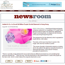 IDEX - Leibish & Co. to Unveil $4 Million Purple Orchid Diamond in Hong Kong