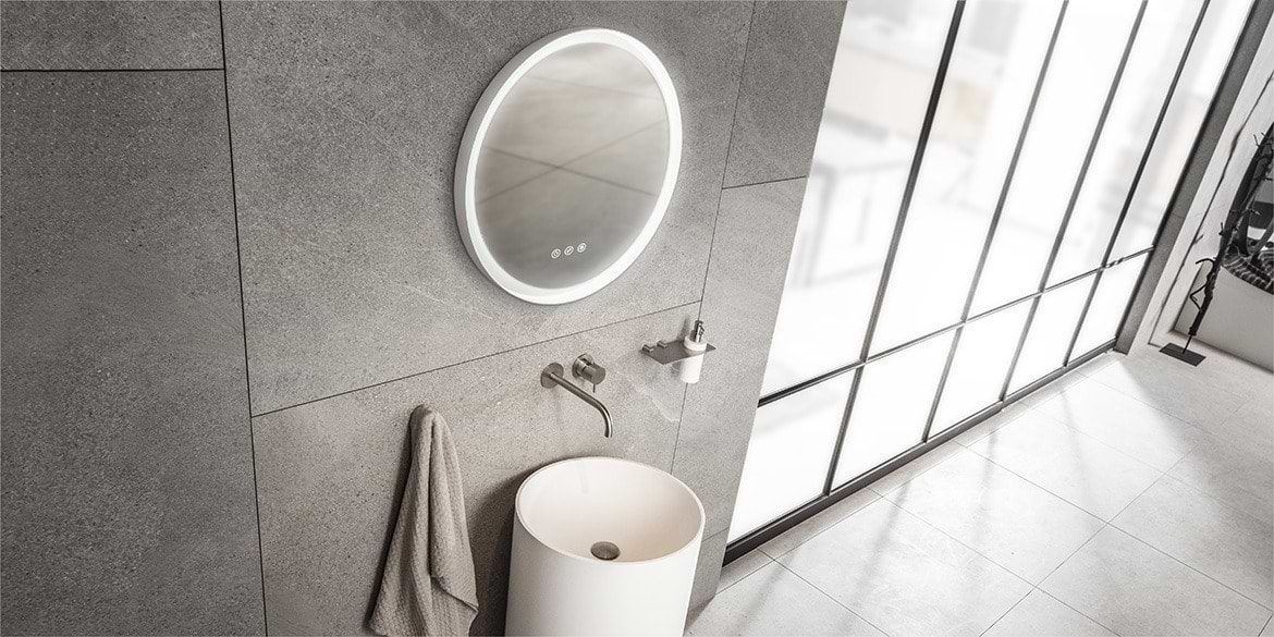 Ronde spiegel. ronde badkamerspiegel met LED verlichting. Twee uitvoeringen, drie afmetingen. B DUTCH design ronde spiegel badkamer.
