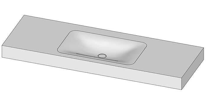 Tekening B DUTCH Wastafel Solid Surface Corian Soft Single 1400. Mat witte wastafel 140 cm.