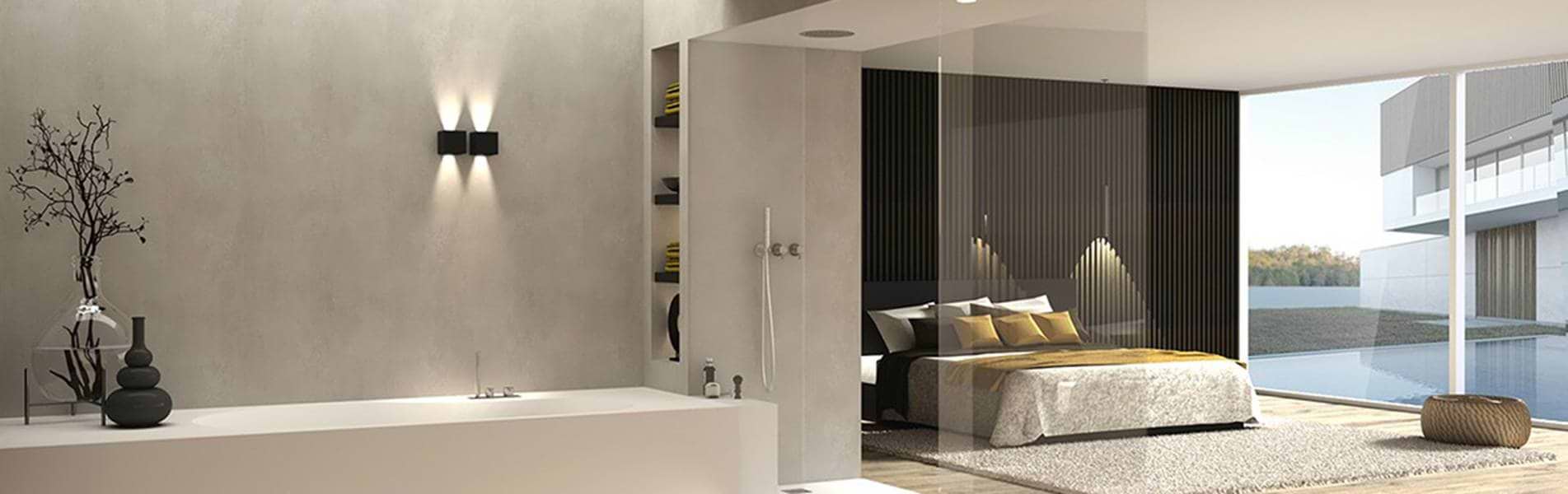 Badkamer inspiratie, B DUTCH ligbad van topkwaliteit Corian. Luxe inloopdouche met LED verlichting. Up Down LED van B DUTCH, badkamer ideeen.