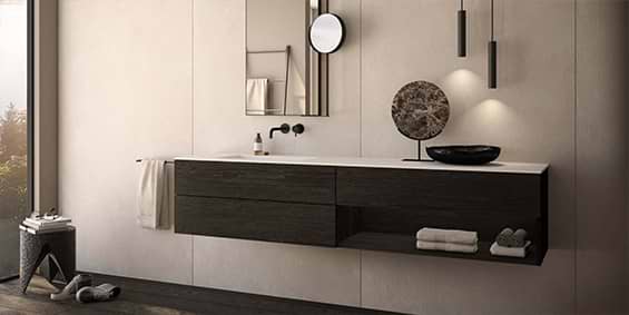 Vrijhangend badkamer meubel in donker zwart hout