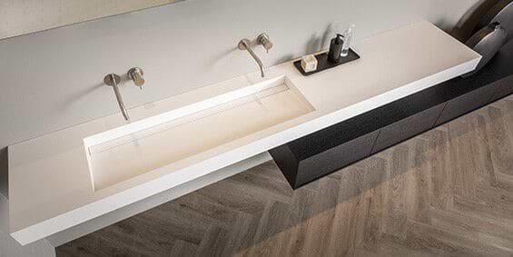 Grote wastafel Corian mat wit. B DUTCH design wastafels. Diverse afmetingen, model Saint Barth Large.