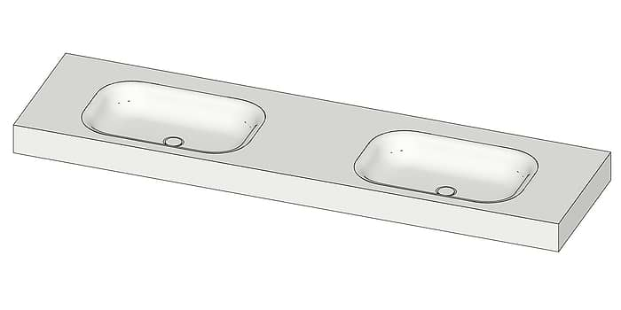 Tekening B DUTCH Wastafel Solid Surface Corian Barbados Double 1800. Mat witte dubbele wastafel 180 cm.