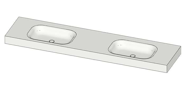 Tekening B DUTCH Wastafel Solid Surface Corian Barbados Double 2000. Mat witte dubbele wastafel 200 cm.