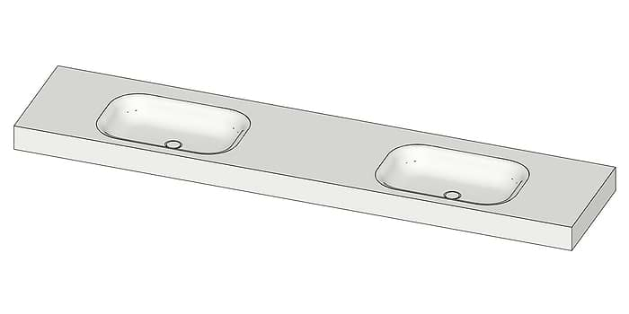 Tekening B DUTCH Wastafel Solid Surface Corian Barbados Double 2200. Mat witte dubbele wastafel 220 cm.