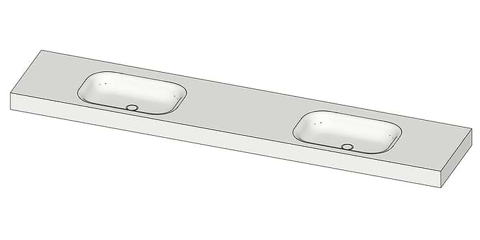 Tekening B DUTCH Wastafel Solid Surface Corian Barbados Double 2400. Mat witte dubbele wastafel 240 cm.