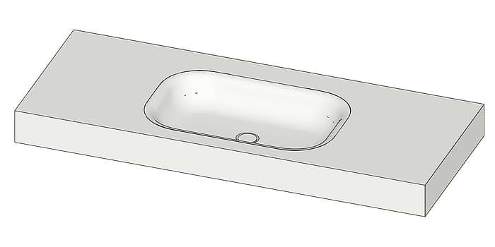 Tekening B DUTCH Wastafel Solid Surface Corian Barbados 1200. Mat witte wastafel 120 cm.