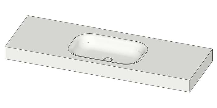 Tekening B DUTCH Wastafel Solid Surface Corian Barbados 1400. Mat witte wastafel 140 cm.