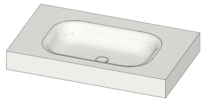 Tekening B DUTCH Wastafel Solid Surface Corian Barbados 800. Mat witte wastafel 80 cm.